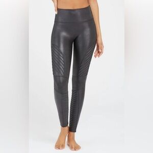 SPANX Faux Leather Metallic Stretch Moto Leggings‎ Activewear Size Small